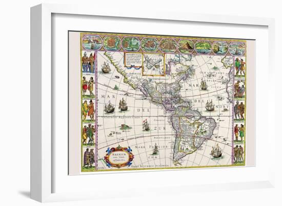 New Map of the Americas-Willem Janszoon Blaeu-Framed Art Print