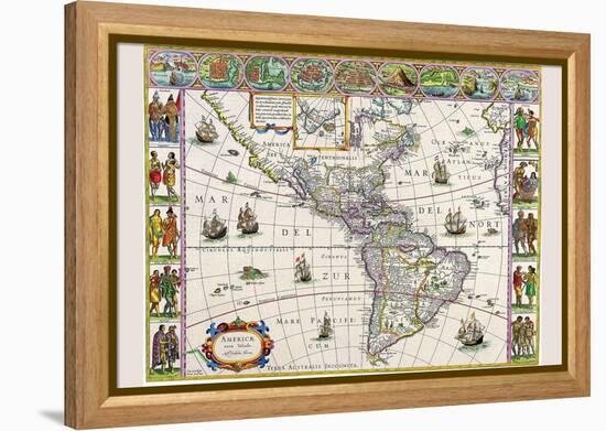 New Map of the Americas-Willem Janszoon Blaeu-Framed Stretched Canvas