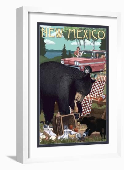 New Mexico - Bear and Picnic Scene-Lantern Press-Framed Art Print