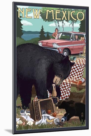 New Mexico - Bear and Picnic Scene-Lantern Press-Mounted Art Print