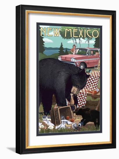 New Mexico - Bear and Picnic Scene-Lantern Press-Framed Art Print
