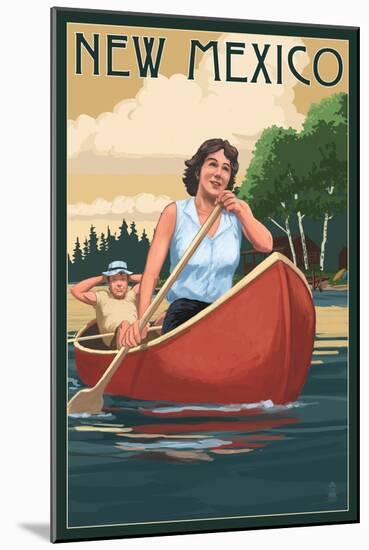 New Mexico - Canoers on Lake-Lantern Press-Mounted Art Print