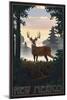 New Mexico - Deer and Sunrise-Lantern Press-Mounted Art Print