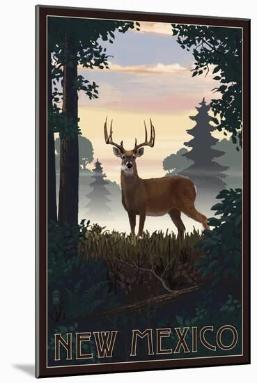 New Mexico - Deer and Sunrise-Lantern Press-Mounted Art Print