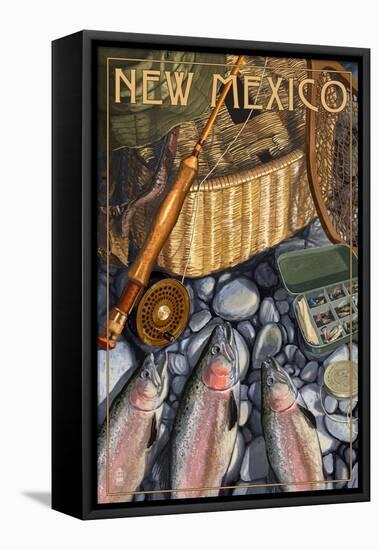 New Mexico - Fishing Still Life-Lantern Press-Framed Stretched Canvas