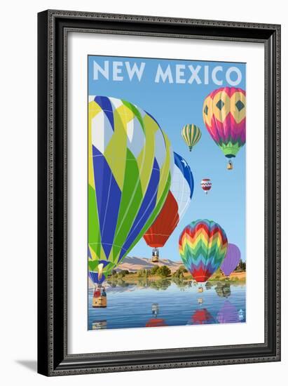 New Mexico - Hot Air Balloons-Lantern Press-Framed Art Print