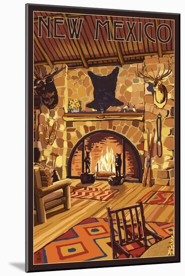 New Mexico - Lodge Interior-Lantern Press-Mounted Art Print