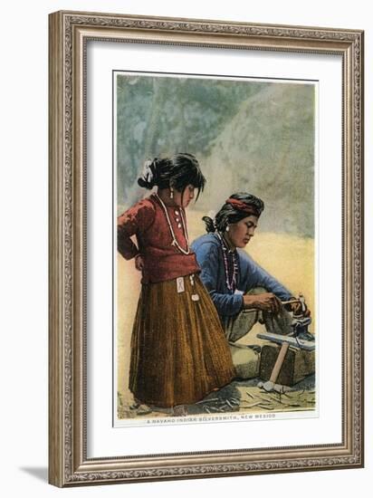 New Mexico - Navajo Silversmith Working with Daughter-Lantern Press-Framed Art Print