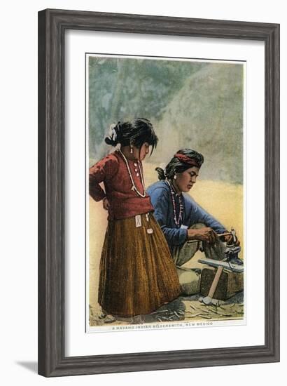 New Mexico - Navajo Silversmith Working with Daughter-Lantern Press-Framed Art Print
