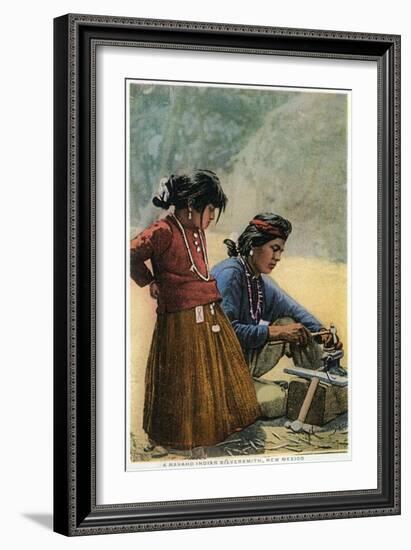 New Mexico - Navajo Silversmith Working with Daughter-Lantern Press-Framed Art Print