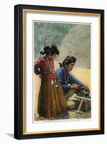 New Mexico - Navajo Silversmith Working with Daughter-Lantern Press-Framed Art Print