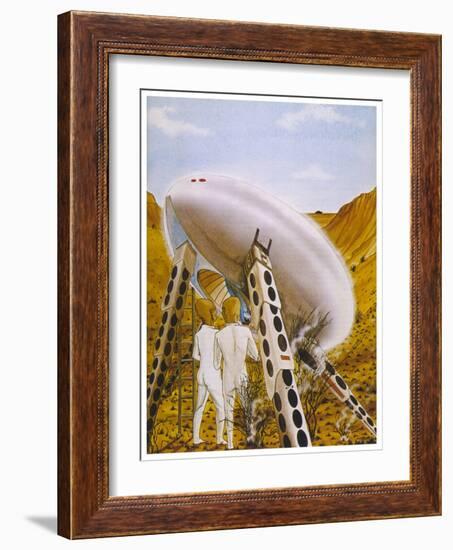 New Mexico Police Patrolman Chasing a Speeder Encounters a Landed UFO-John Gosler-Framed Art Print