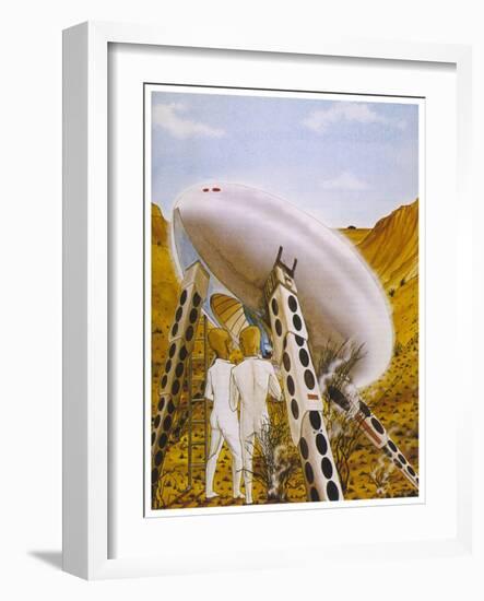 New Mexico Police Patrolman Chasing a Speeder Encounters a Landed UFO-John Gosler-Framed Art Print