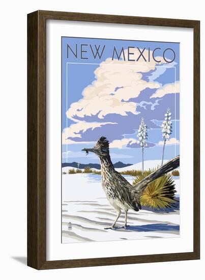 New Mexico - Roadrunner Scene-Lantern Press-Framed Art Print