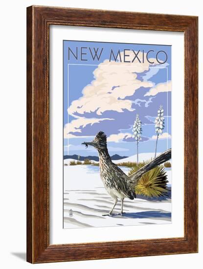 New Mexico - Roadrunner Scene-Lantern Press-Framed Art Print