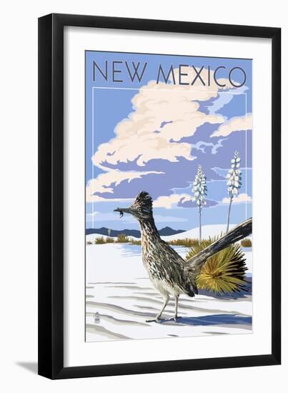 New Mexico - Roadrunner Scene-Lantern Press-Framed Art Print