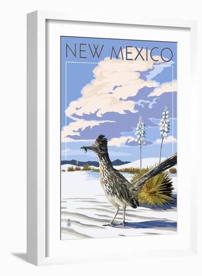 New Mexico - Roadrunner Scene-Lantern Press-Framed Art Print