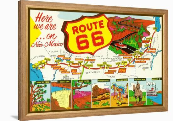 New Mexico - Route 66 Map-Lantern Press-Framed Stretched Canvas