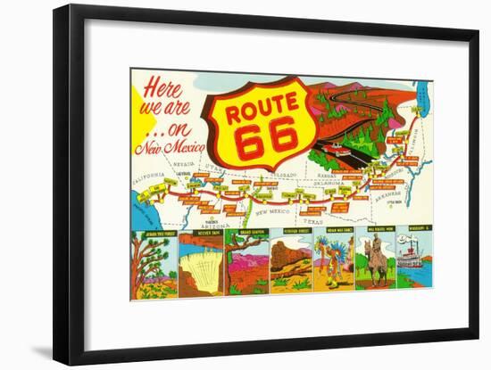 New Mexico - Route 66 Map-Lantern Press-Framed Art Print