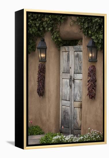 New Mexico, Santa Fe. Weathered Door to Home-Jaynes Gallery-Framed Premier Image Canvas