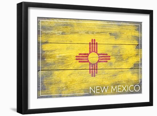 New Mexico State Flag - Barnwood Painting-Lantern Press-Framed Art Print