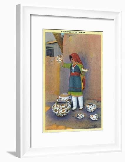 New Mexico - Young Pottery Native Vender-Lantern Press-Framed Art Print