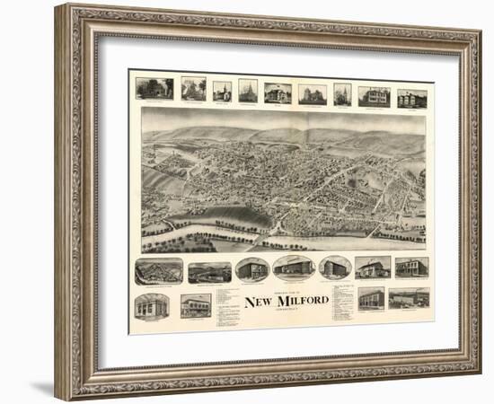 New Milford, Connecticut - Panoramic Map-Lantern Press-Framed Art Print