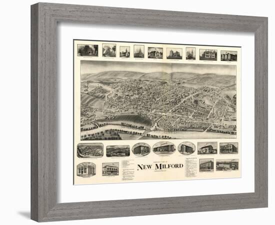 New Milford, Connecticut - Panoramic Map-Lantern Press-Framed Art Print