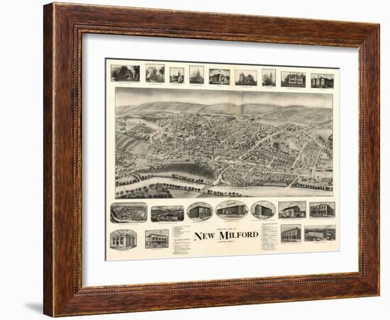 New Milford, Connecticut - Panoramic Map-Lantern Press-Framed Art Print