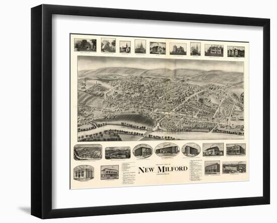 New Milford, Connecticut - Panoramic Map-Lantern Press-Framed Art Print