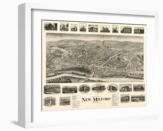 New Milford, Connecticut - Panoramic Map-Lantern Press-Framed Art Print