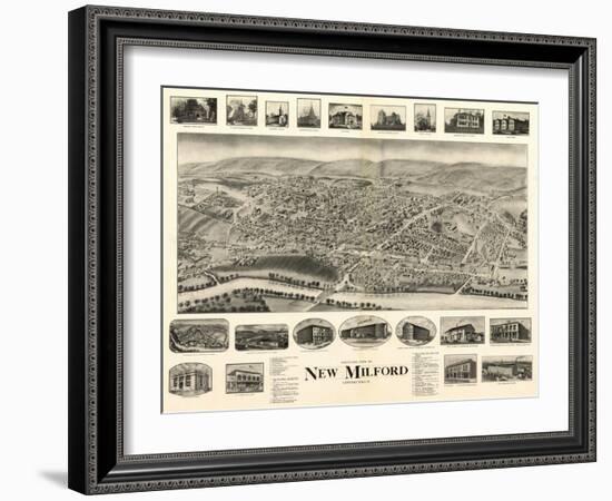 New Milford, Connecticut - Panoramic Map-Lantern Press-Framed Art Print