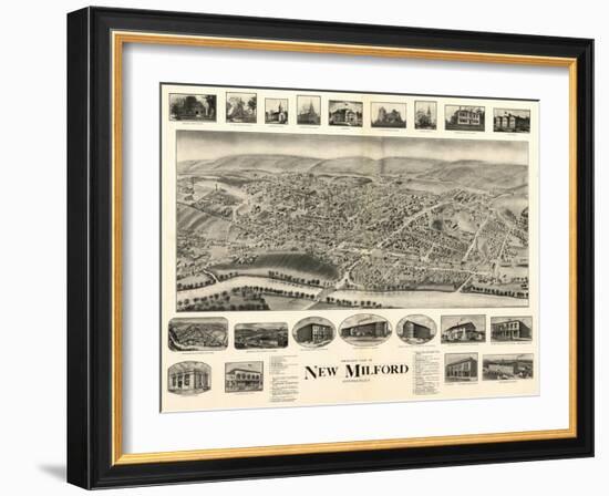 New Milford, Connecticut - Panoramic Map-Lantern Press-Framed Art Print