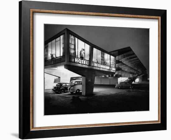 New Motel, Restaurant and Glass and Steel Garage-Ralph Crane-Framed Photographic Print