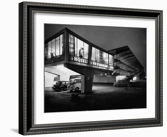 New Motel, Restaurant and Glass and Steel Garage-Ralph Crane-Framed Photographic Print