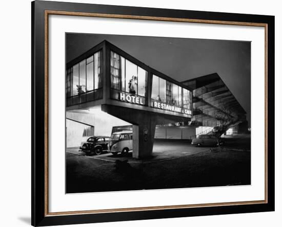 New Motel, Restaurant and Glass and Steel Garage-Ralph Crane-Framed Photographic Print