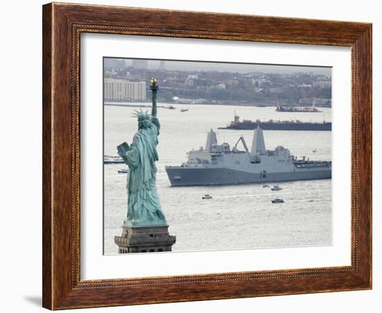 New Navy Assault Ship USS New York, Built with World Trade Center Steel, Passes Statue of Liberty-null-Framed Photographic Print