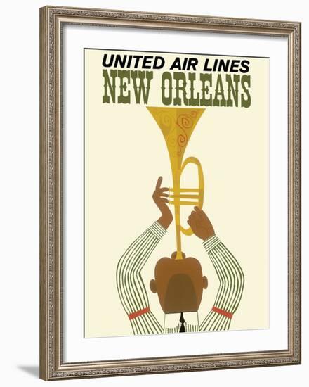 New Orleans - Jazz Trumpet Player - United Air Lines-null-Framed Giclee Print