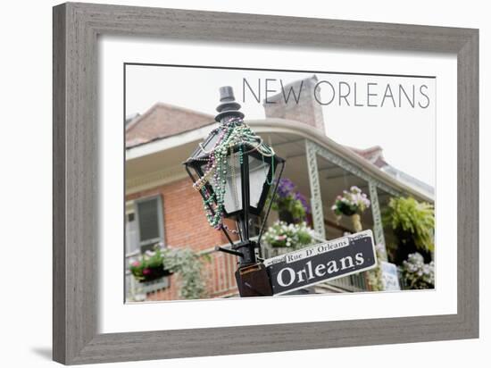 New Orleans, Louisiana - Building and Signpost-Lantern Press-Framed Art Print