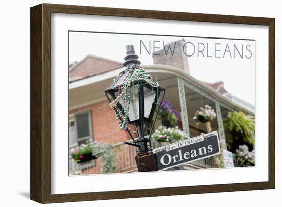 New Orleans, Louisiana - Building and Signpost-Lantern Press-Framed Art Print