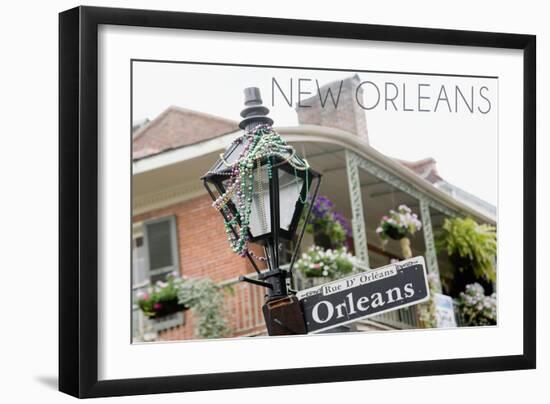 New Orleans, Louisiana - Building and Signpost-Lantern Press-Framed Art Print