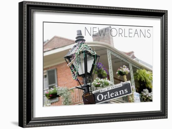 New Orleans, Louisiana - Building and Signpost-Lantern Press-Framed Art Print