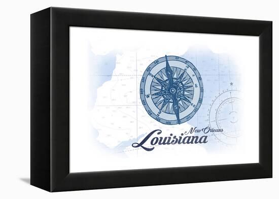 New Orleans, Louisiana - Compass - Blue - Coastal Icon-Lantern Press-Framed Stretched Canvas