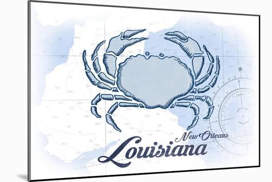 New Orleans, Louisiana - Crab - Blue - Coastal Icon-Lantern Press-Mounted Art Print