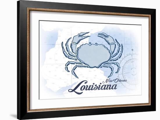 New Orleans, Louisiana - Crab - Blue - Coastal Icon-Lantern Press-Framed Premium Giclee Print