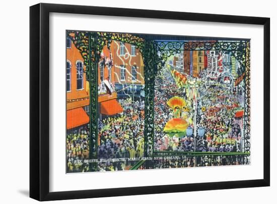 New Orleans, Louisiana - Mardi Gras Parade; Rex Greets Subjects-Lantern Press-Framed Art Print