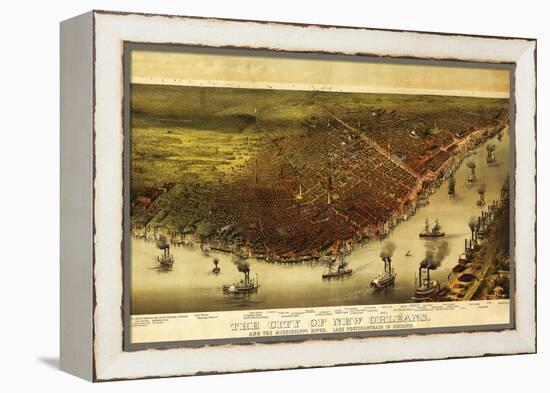 New Orleans, Louisiana - Panoramic Map-Lantern Press-Framed Stretched Canvas