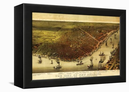 New Orleans, Louisiana - Panoramic Map-Lantern Press-Framed Stretched Canvas