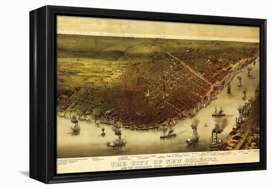 New Orleans, Louisiana - Panoramic Map-Lantern Press-Framed Stretched Canvas