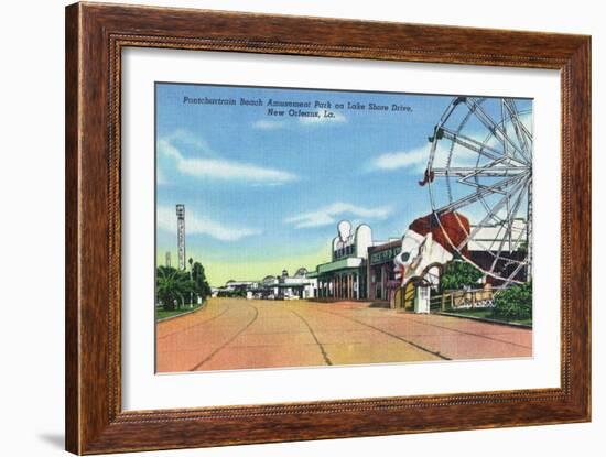 New Orleans, Louisiana - Pontchartrain Beach Amusement Park-Lantern Press-Framed Premium Giclee Print